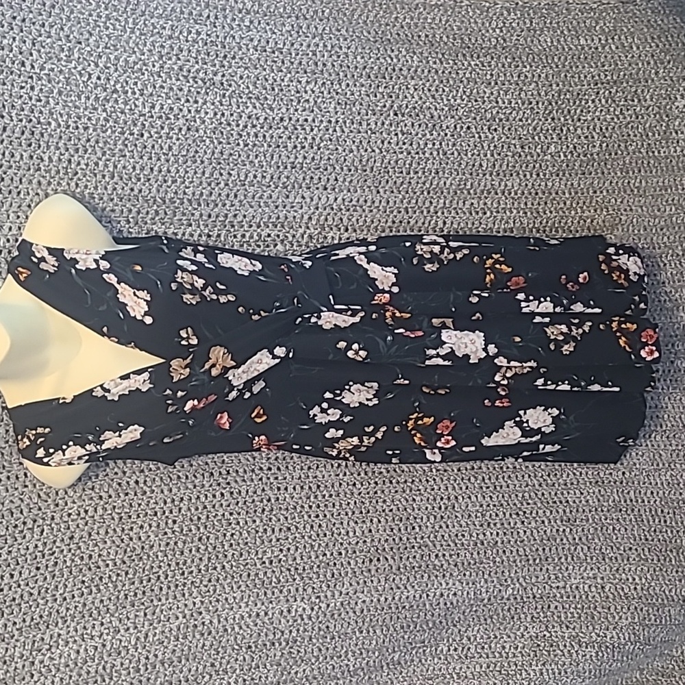 Black faux wrap floral dress